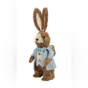 🌸NEW Easter Bunny With Egg Basket Charming Brown Bunny Figurine with Blue Jacket